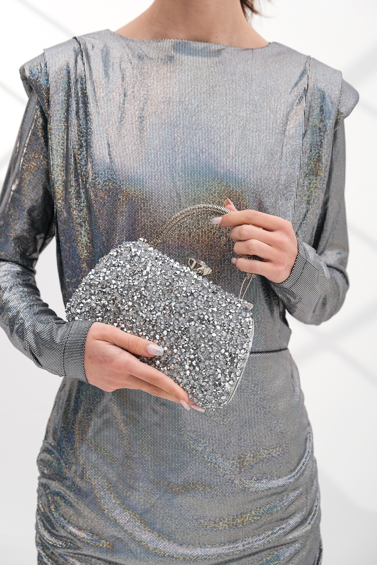 ROZA CANTA Kadın GümüşTaşlı Abiye Clutch Portföy Çanta görsel 3
