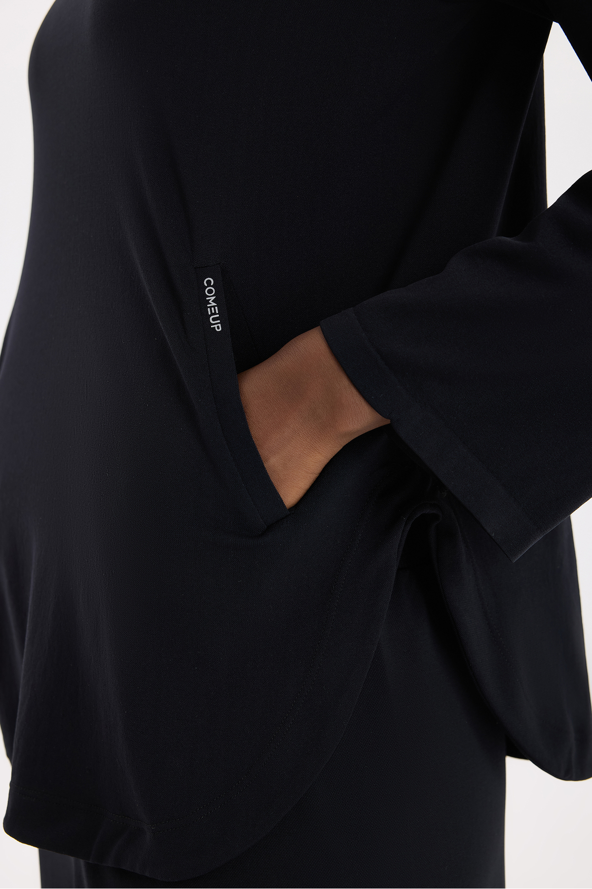 COMEUP Yüksek Yaka Cepli Uzun Kollu Hafif Sweatshirt Siyah görsel 3