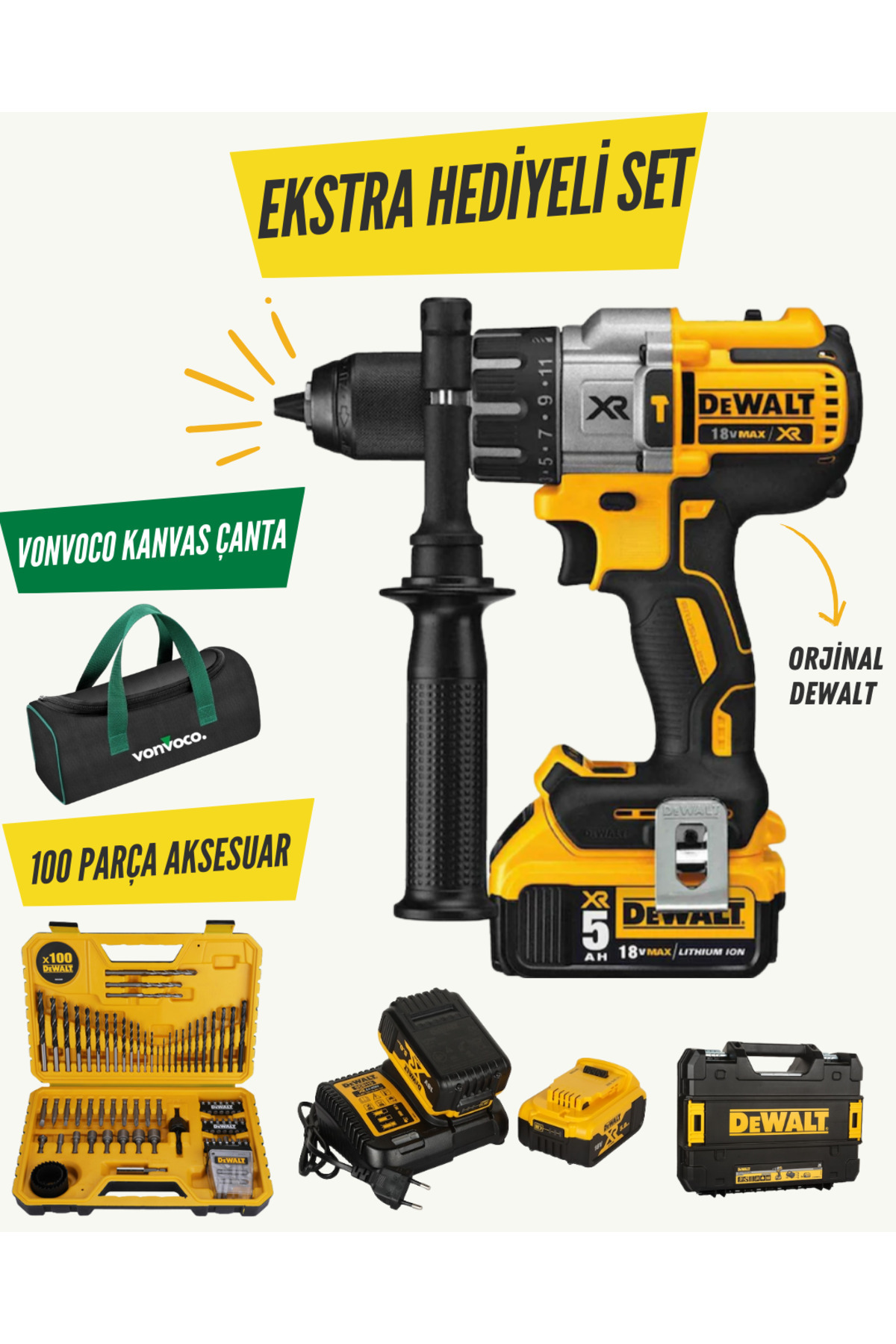 Dewalt DCD996P2 Şarjlı Darbeli Matkap Çift Akülü Vidalama Kömürsüz 2x 18V 5 Ah Li-ion Akü + (Hediye)