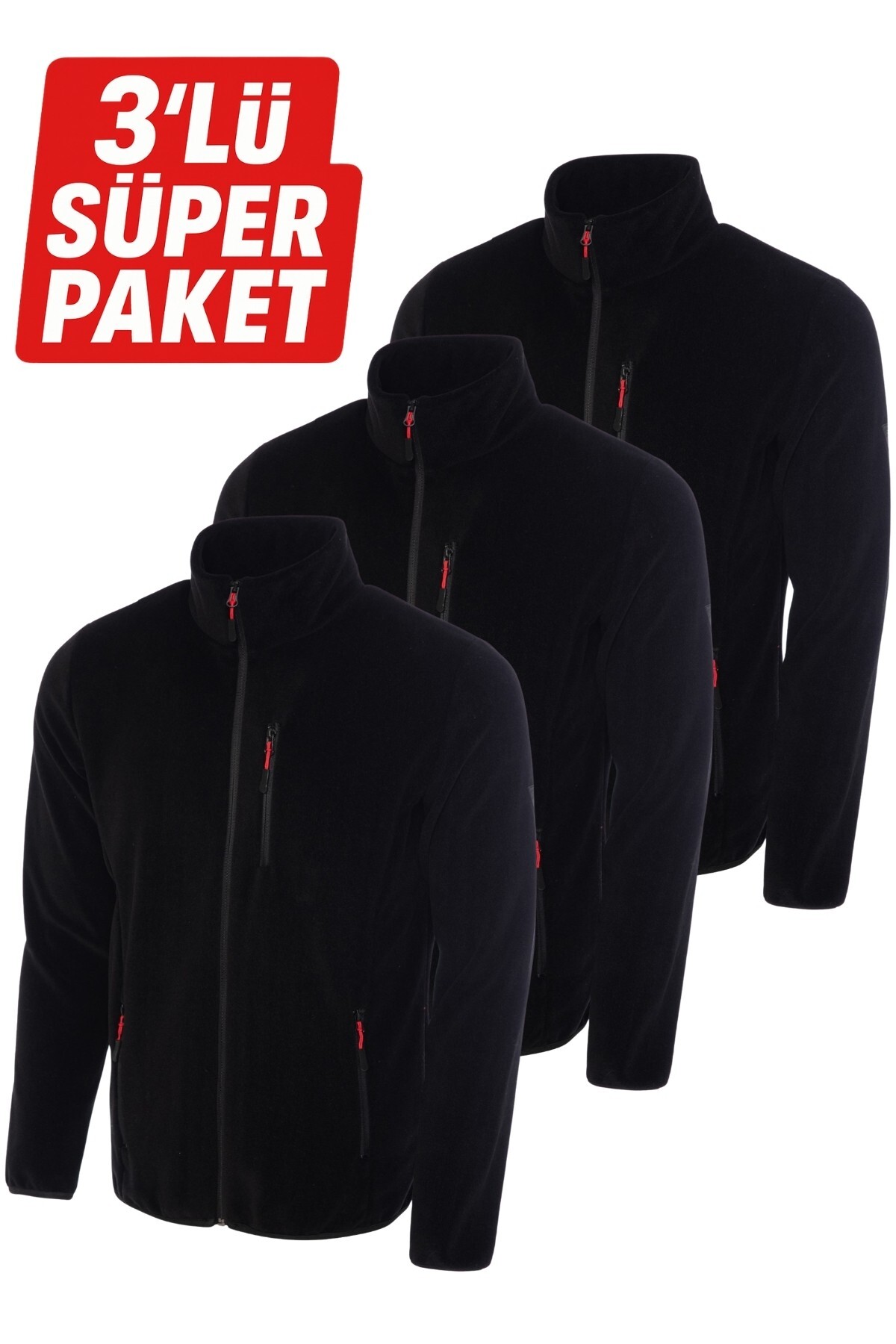 GHASSY CO 3'lü Paket Pro Rüzgar Geçirmez 5 Cepli Outdoor Tam Fermuarlı Polar Ceket — رنگارنگ 869866308