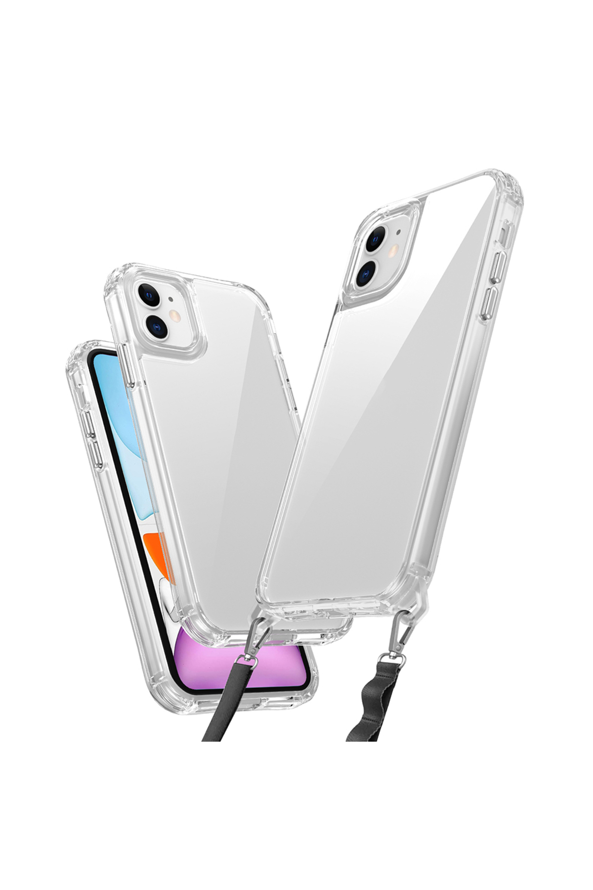 iPhone 11 Kılıf Airbagli Takılabilir Askı Aparatlı MSRA Snap Silikon Kapak - Şeffaf