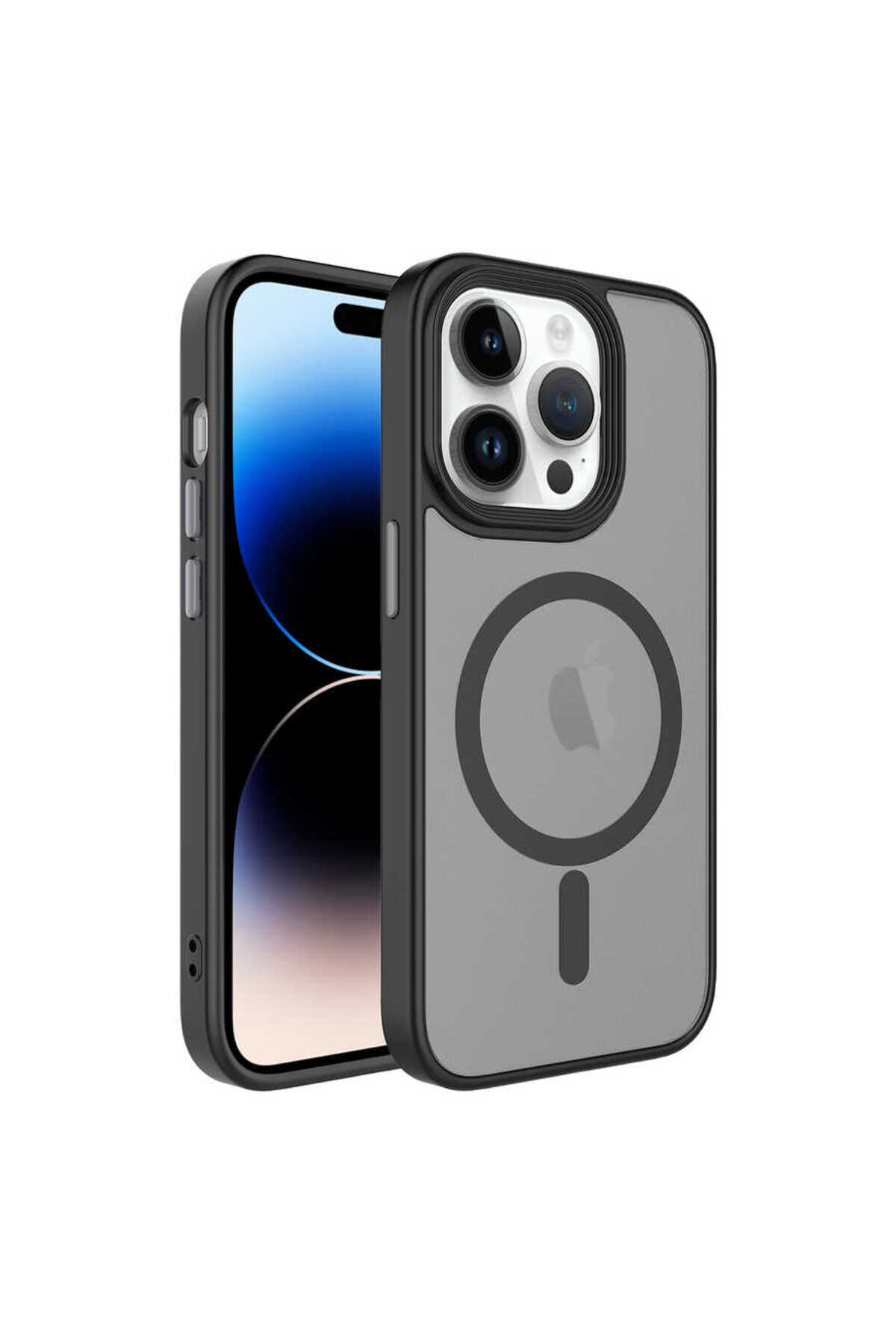 iPhone 14 Pro Max Uyumlu Mat Arka Yüzey Wireless Şarj Özellikli MSRA Flet Magsafe Kılıf-Siyah