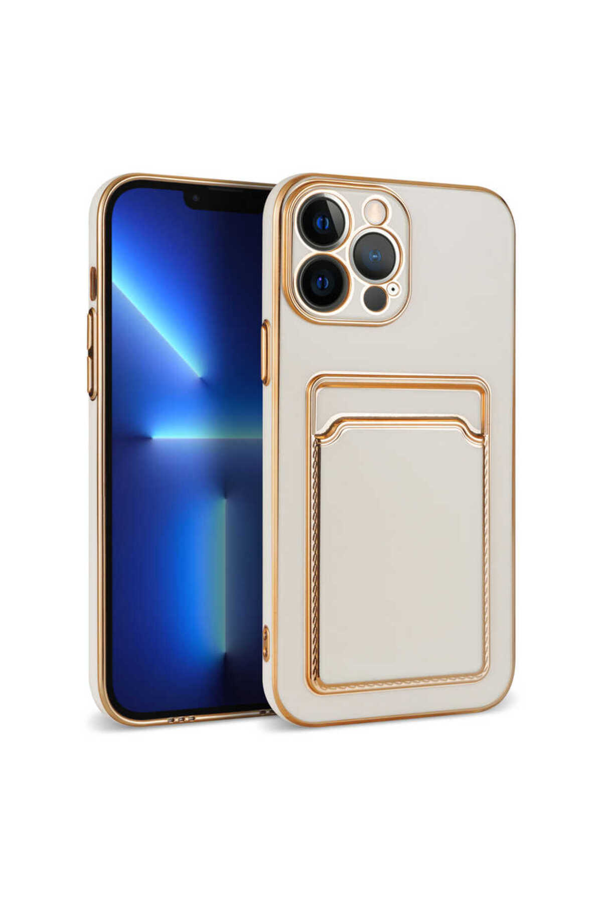 iPhone 12 Pro Uyumlu MSRA Bark Kartlıklı Kılıf-Beyaz