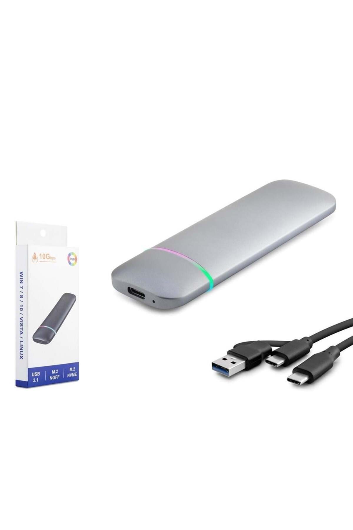 NODAR Hadron Hdx1772 Ssd Kutu Type-C3.1 + Usb3.0 Nvme + Ngff M2 Chip Rtl9210B Gri