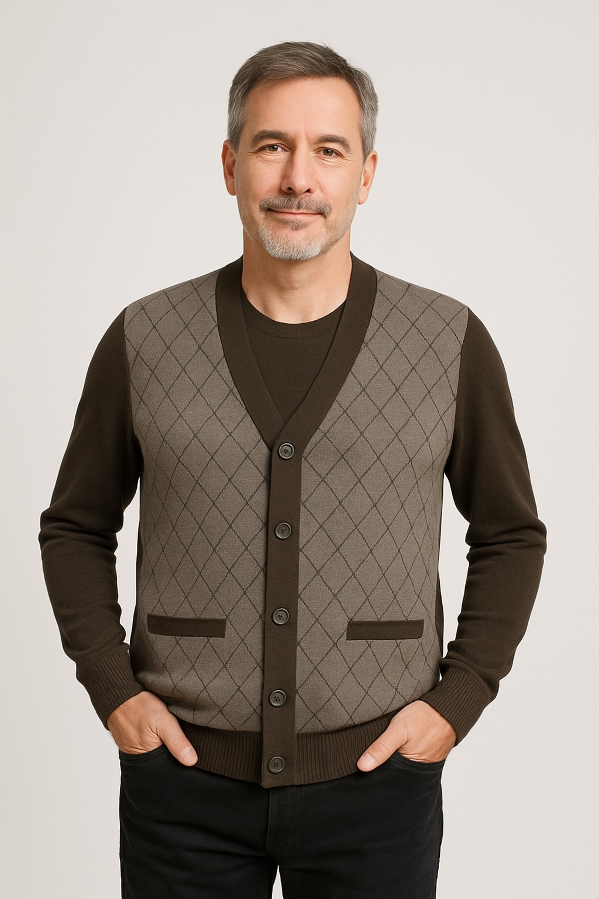 Mutlu City  Erkek Orta Yaş ve Üzeri Triko Örgü Akrilik Kışlık Baba Hırka 2057-Vizon - Görsel 2