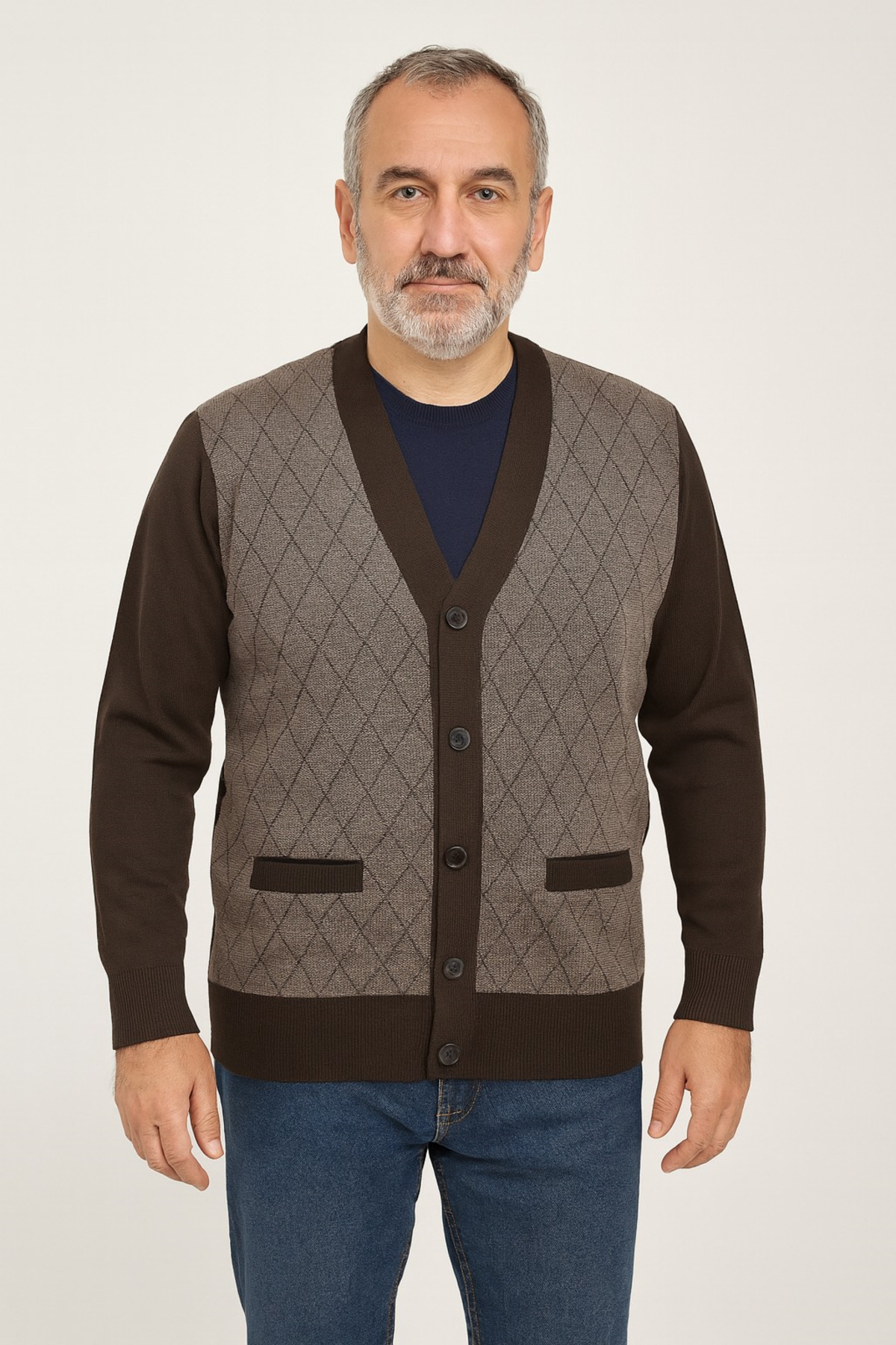 Mutlu City  Erkek Orta Yaş ve Üzeri Triko Örgü Akrilik Kışlık Baba Hırka 2057-Vizon - Görsel 6