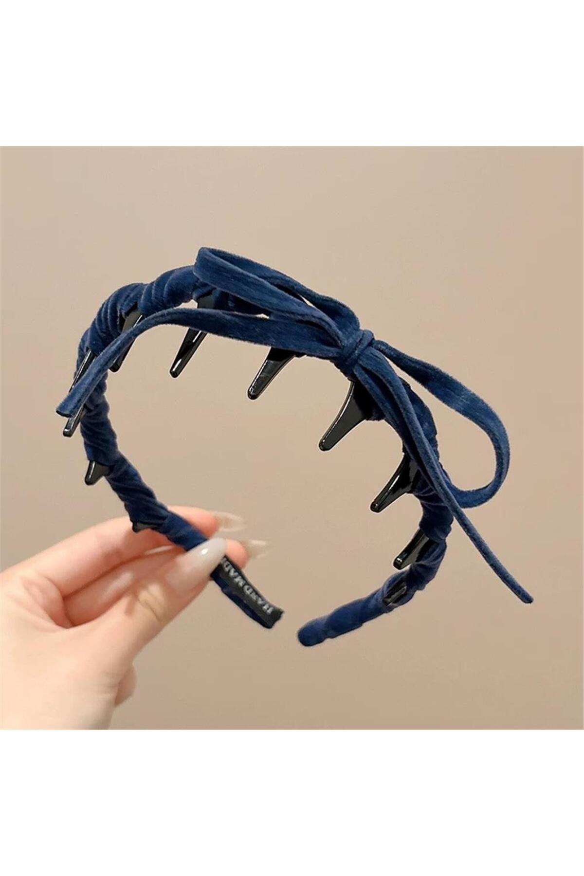 Pelin Aksesuar Lacivert Kadife Fiyonklu Dişli Taç