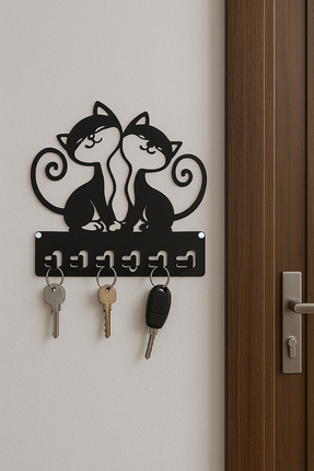 Baykush Metal Dekoratif Kedi Desenli Anahtarlık Askısı Antrasit
