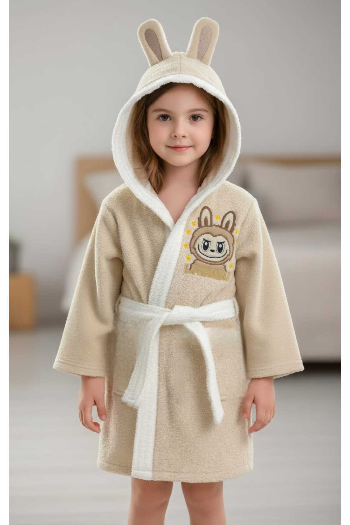 zavera for kids Unisex Çocuk Labubu Bornoz - %100 Organik Pamuklu fotoğrafı 2 (önizleme)
