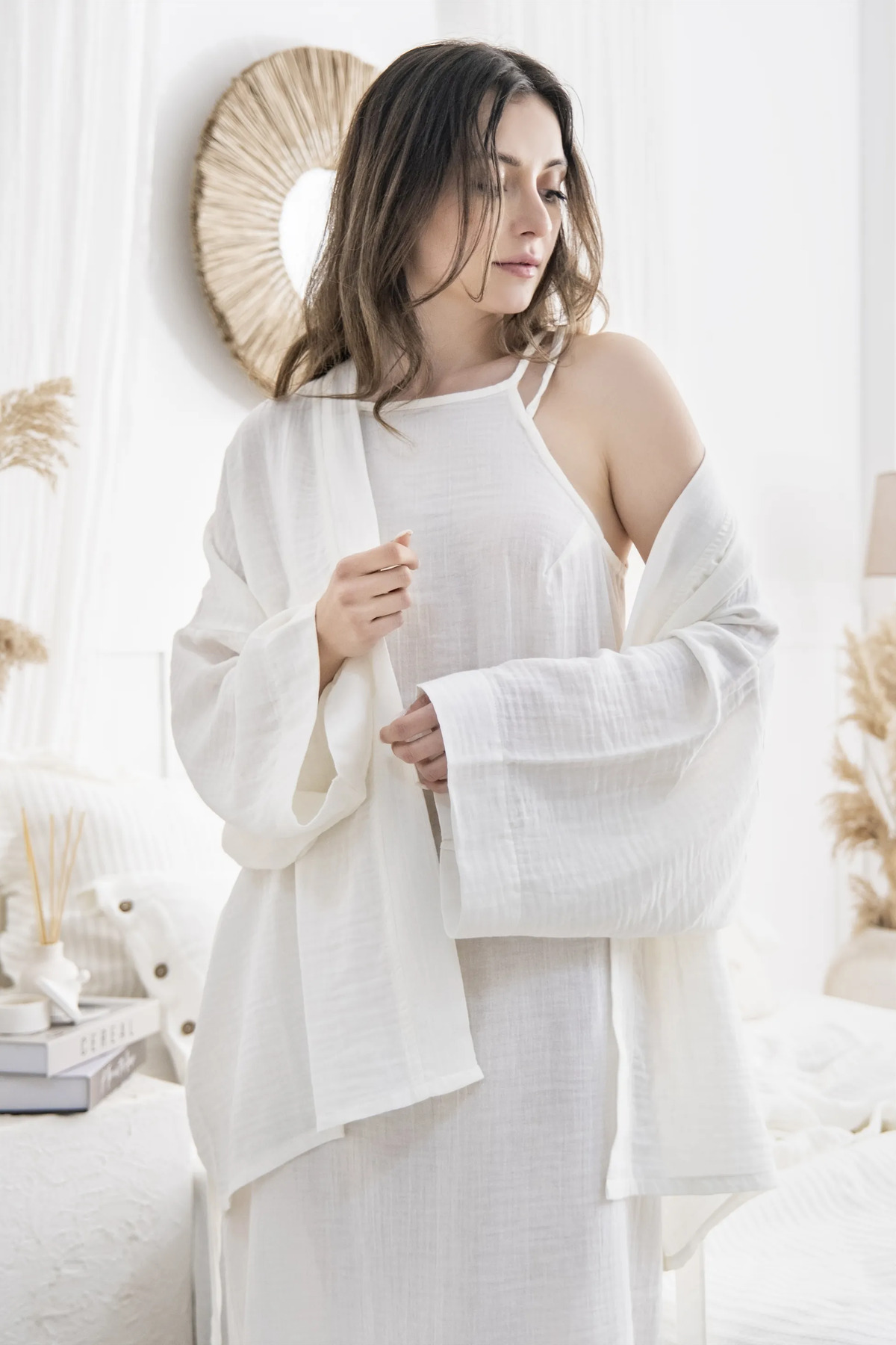 Richo Homewear RUTH Muslin Kadın Gecelik, %100 Pamuk Müslin Uzun Askılı Gecelik, Hafif ve Nefes Alan Muslin