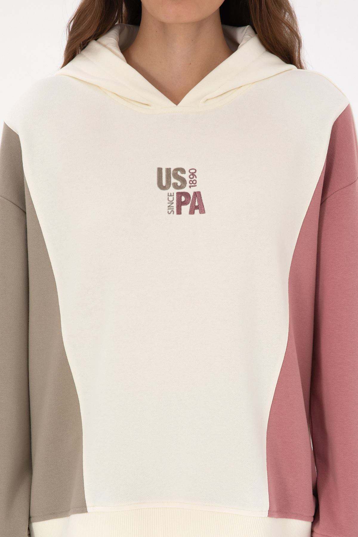 U.S. Polo Assn.  Kadın Krem Kapüşonlu Sweatshirt 50313585-VR256 - Görsel 6