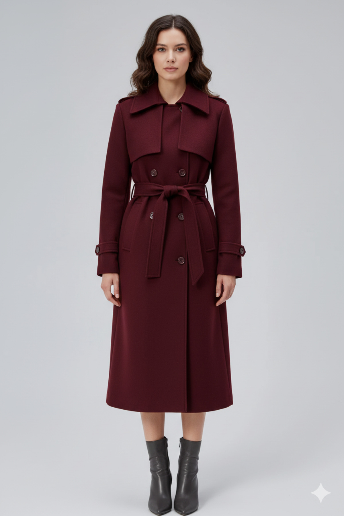 Bolivente Bordo Regular Rüzgarlık Detaylı Kaşe Kaban