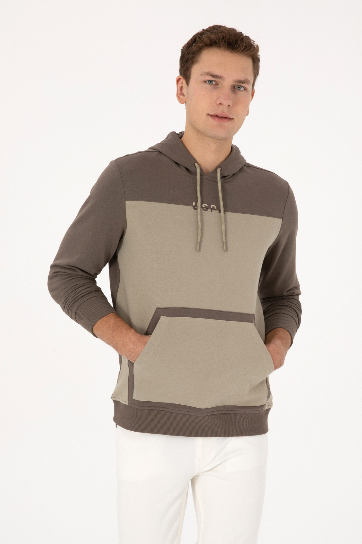 یو اس پولو سویشرت مردانه کلاه‌دار معمولی سایز سمور 50315453-VR052