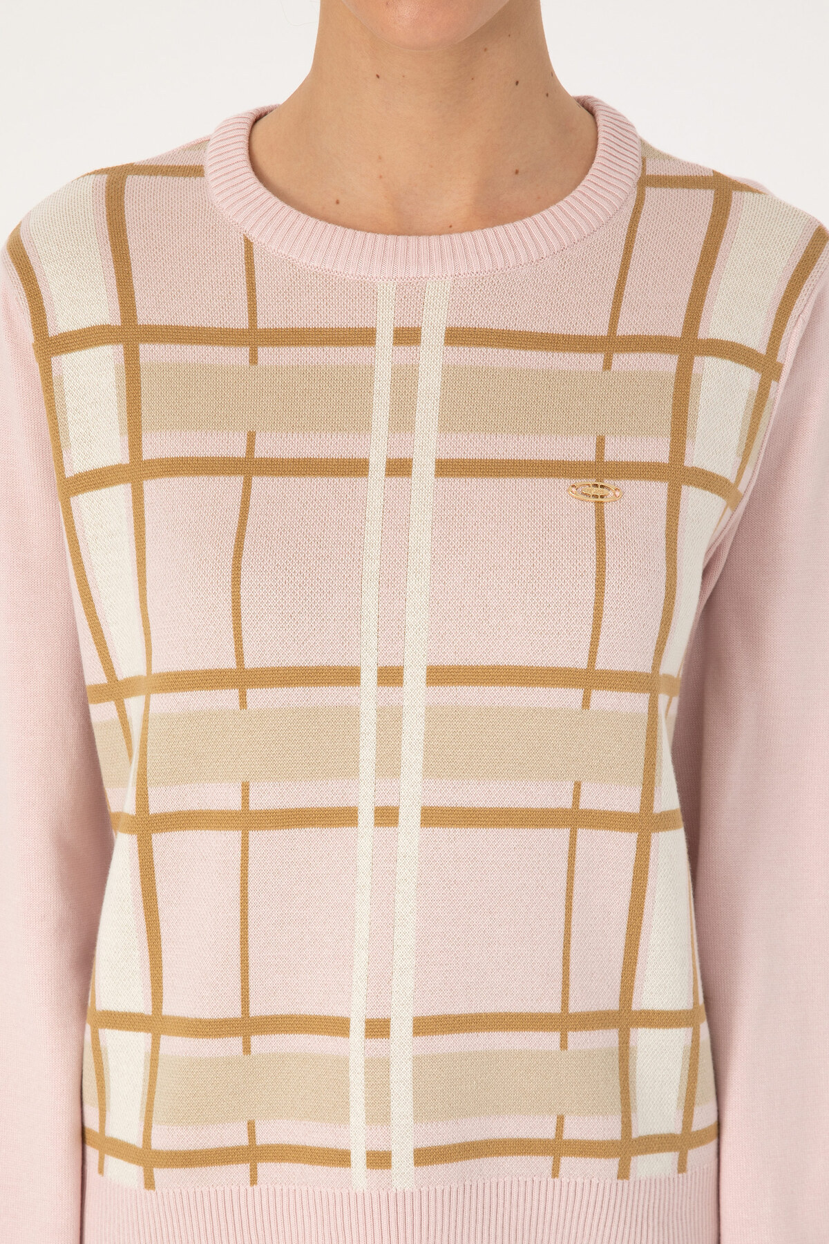 U.S. Polo Assn.  Kadın Pudra Bisiklet Yaka Çizgili Kazak 50314812-VR042 - Görsel 6