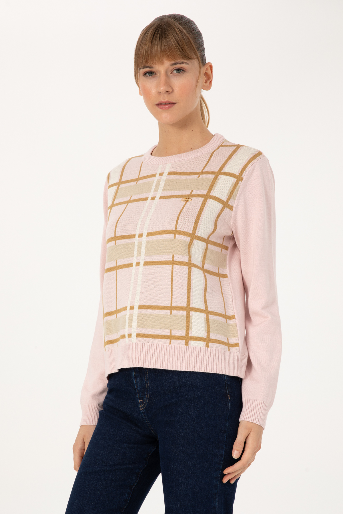 U.S. Polo Assn.  Kadın Pudra Bisiklet Yaka Çizgili Kazak 50314812-VR042 - Görsel 3