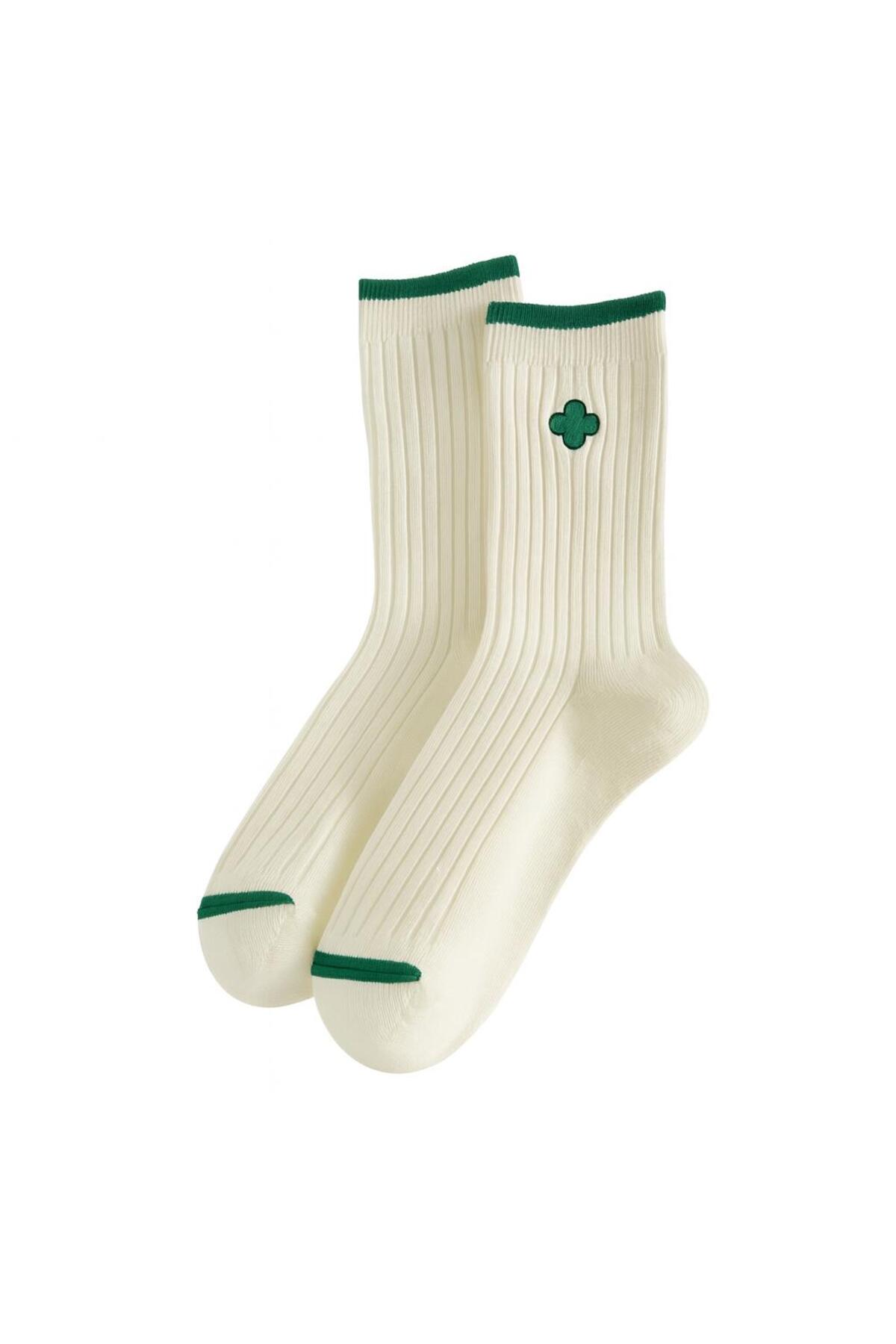 Sky Socks 5'li Ekonomik Paket Yeşil-Pembe Desenli Unisex Tenis Çorap Seti görsel 3