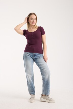 G-FOX Kadın Fitilli Kaşkorse Patlı Çıtçıtlı Kısa Kollu Vücuda Oturan Pamuklu ...