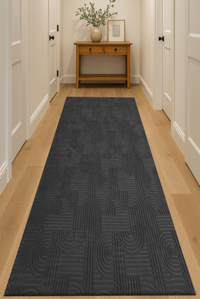 Raschel Carpet Bohem Koyu Gri Emboss Premium Seri Kaymaz Taban Jel Taban Halı...