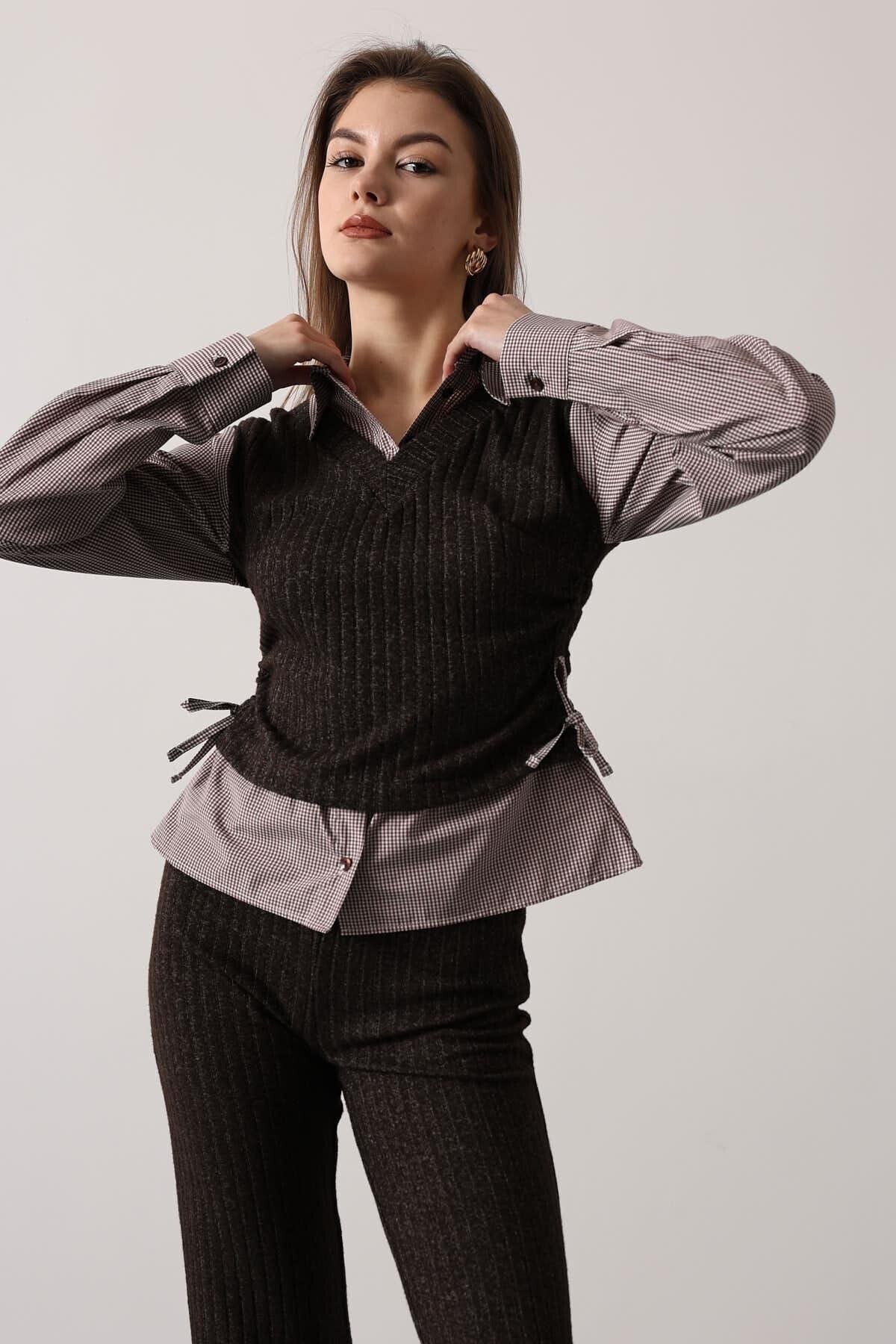 cemo Kemerli Yelek Detaylı Çizgili Pantolon Takımı