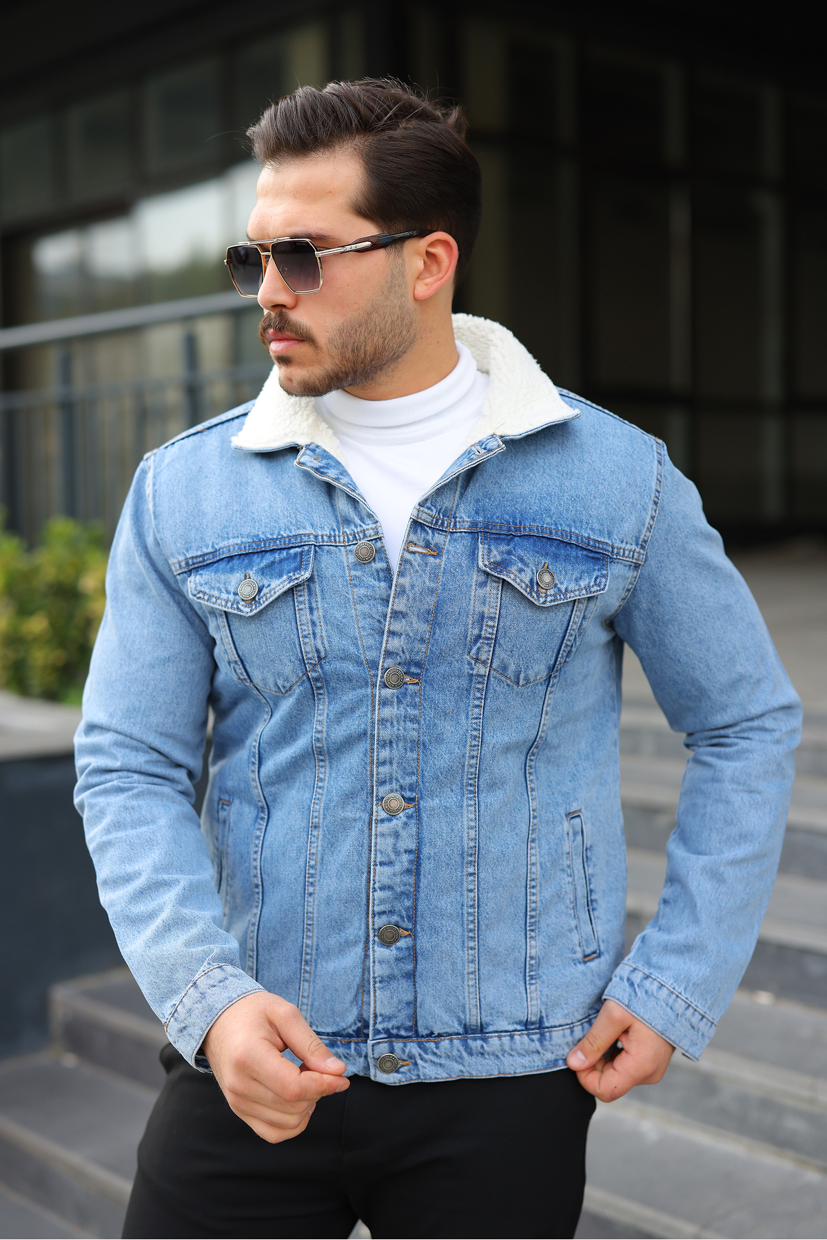 comstar  Erkek Trend Kışlık Içi Kürklü Kot Ceket - Görsel 2