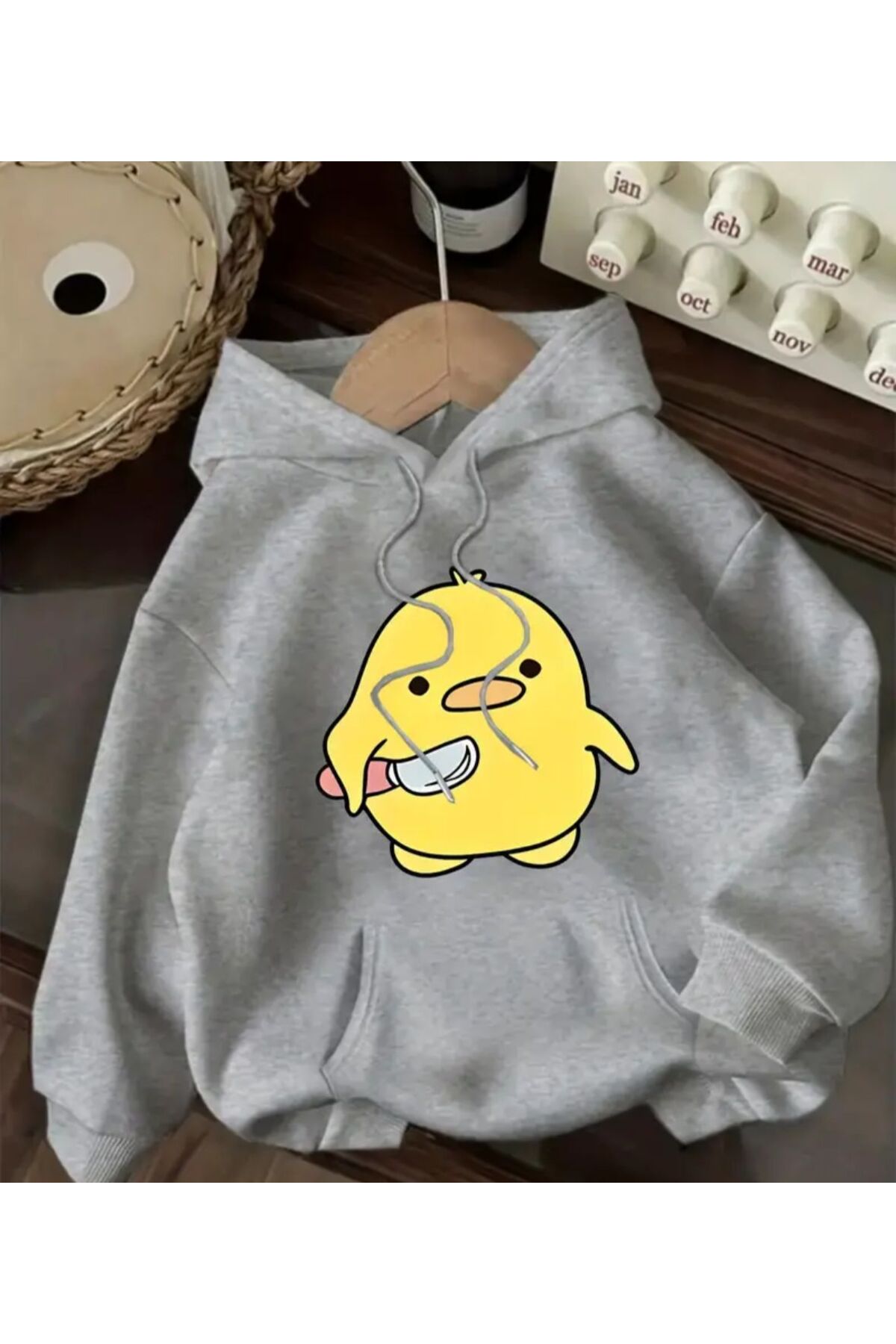 herkesemoda Katil Civciv Baskı Detaylı Kapüşonlu Sweatshırt — خاکستری mdnkpcivciv