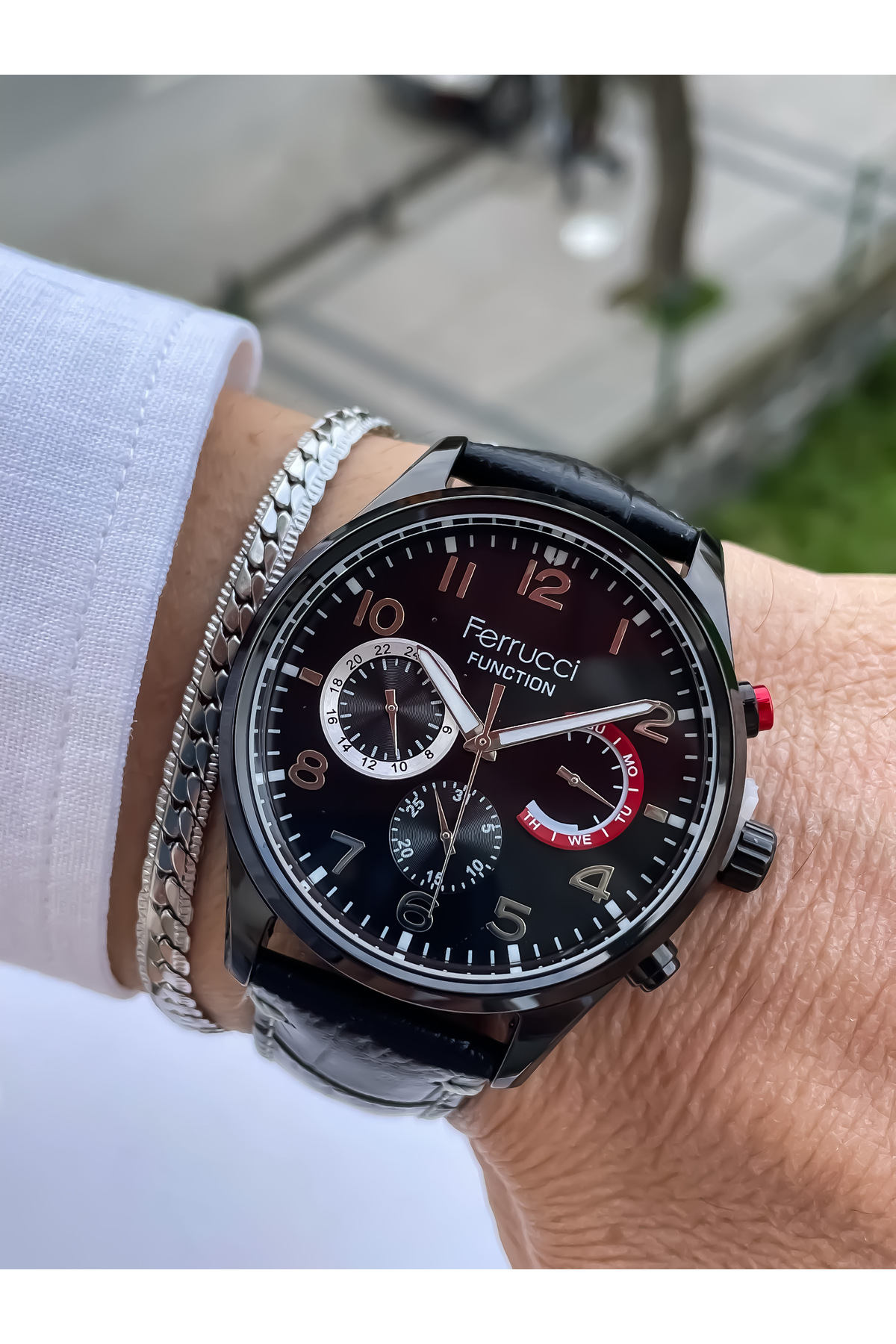 ساعت مردانه با بند چرمی، ۳ اتمسفر، ضمانت ۲ ساله، دستبند هدیه