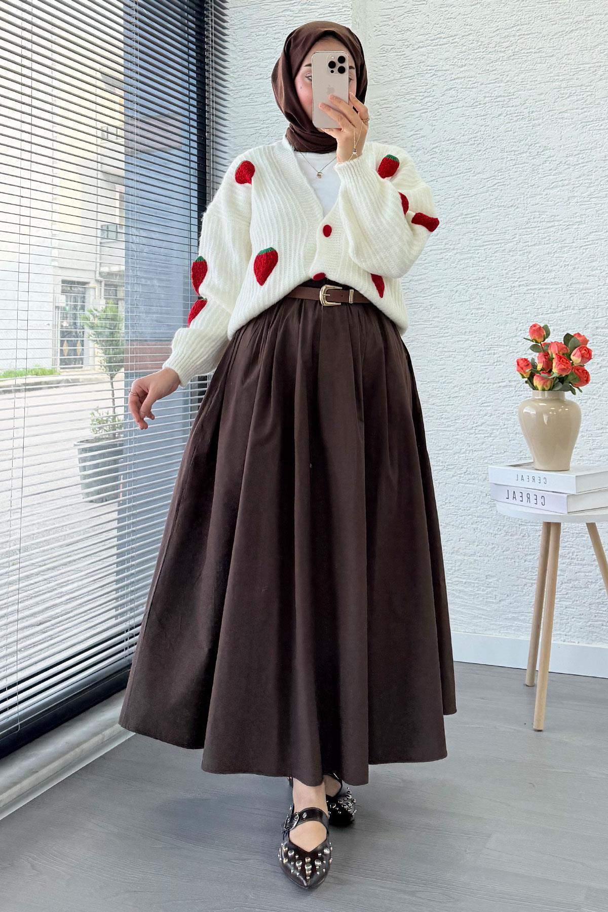 MELEK ARAZ  Çilek Desenli Kısa Oversize Triko Hırka – Ekru - Görsel 6