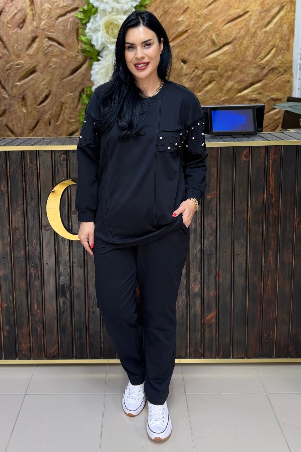 GÖKSEL TAŞLI SİYAH BÜYÜK BEDEN TAKIM