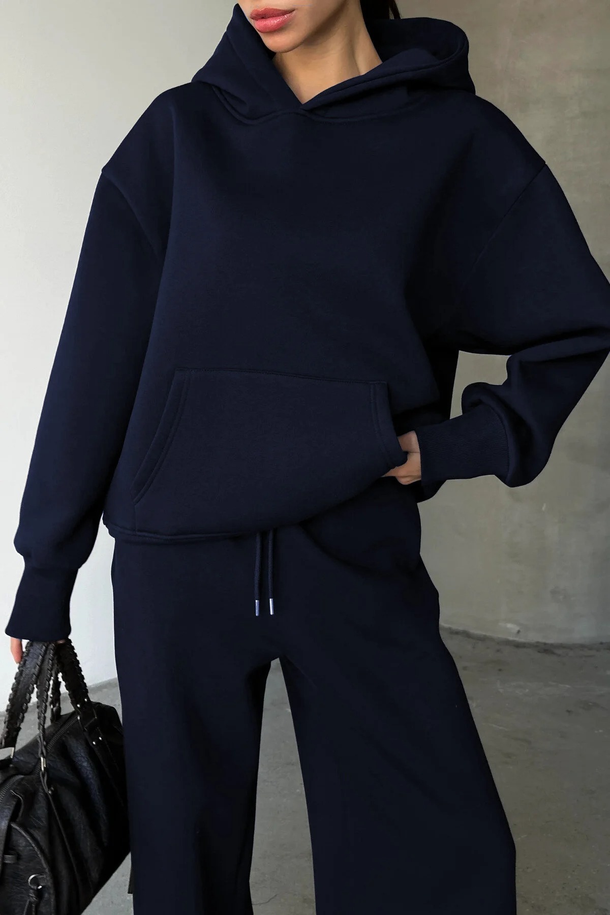 KADIN Baggy Unisex Rahat Ve Spor Kullanıma Uygun Basic Eşofman Takımı — سرمه‌ای BRNSFTK3 — تصویر 3 از 4