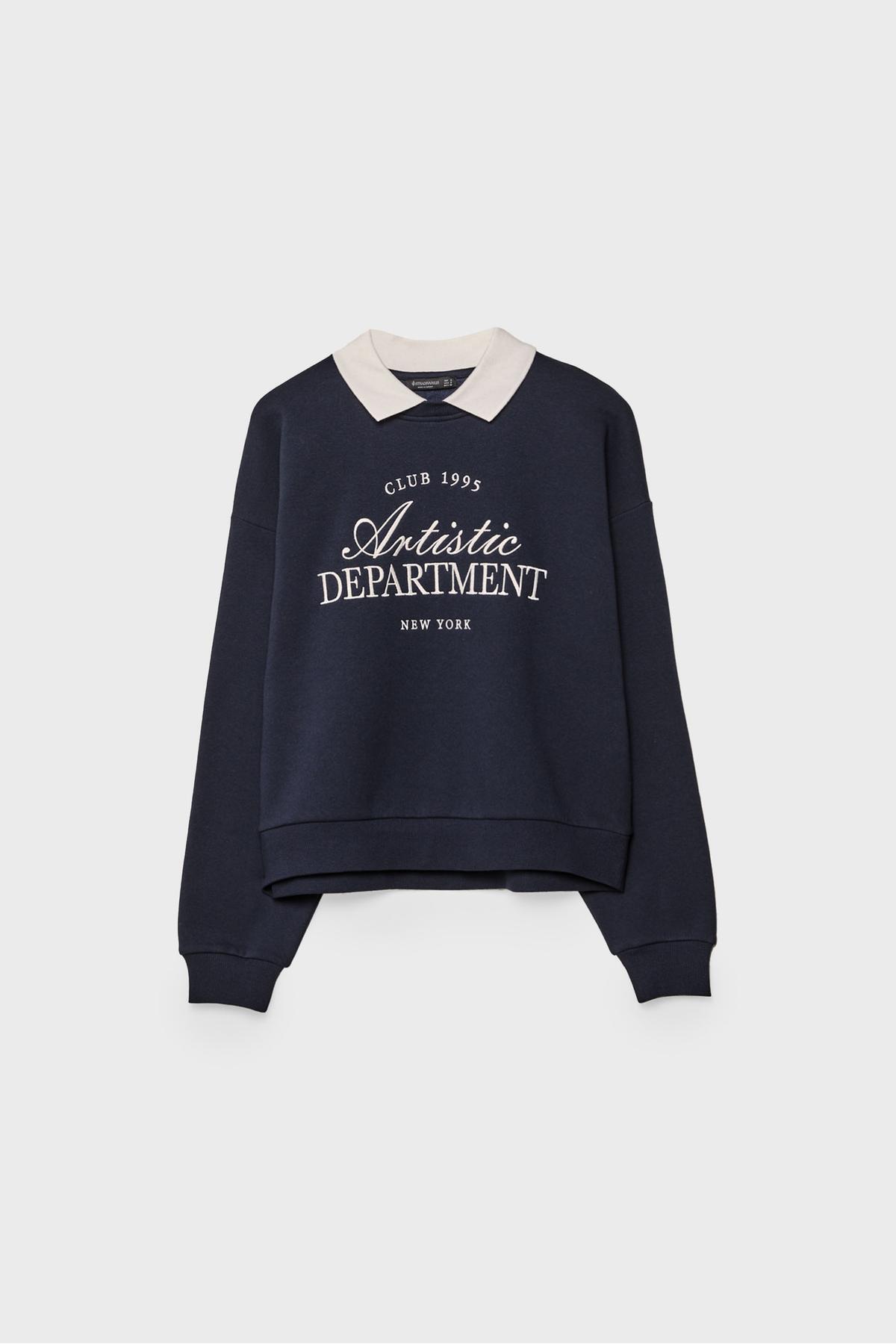 Stradivarius  İşlemeli polo sweatshirt - Görsel 6