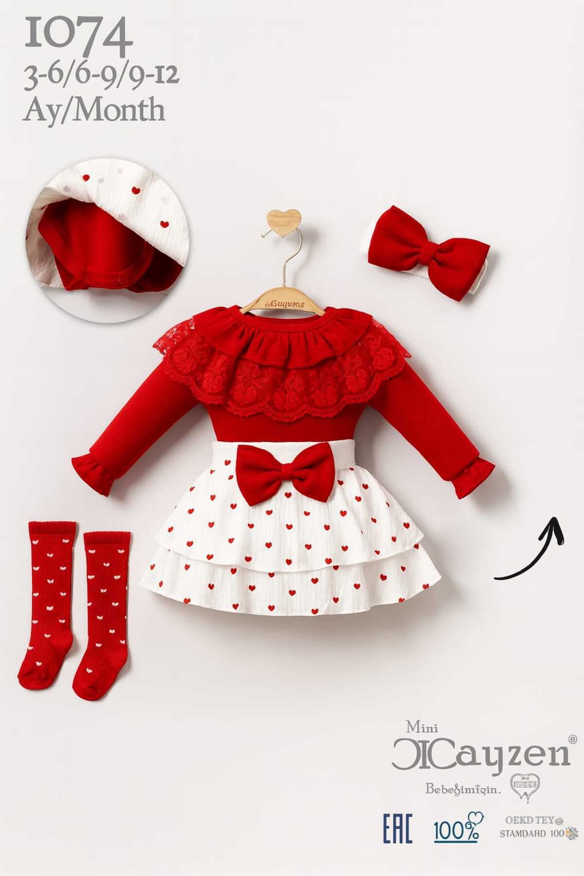 minicayzen UNEZ Kız Bebek Bodyli Etekli Takım – Kırmızı – 3–12 Ay fotoğrafı 2 (önizleme)