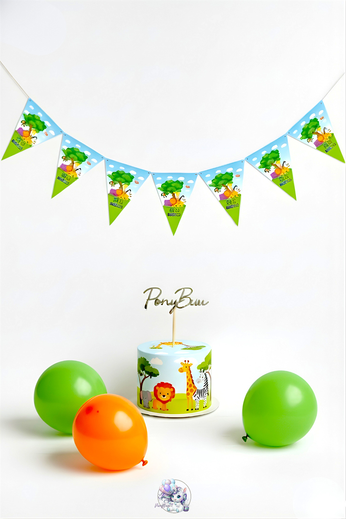 PonyBuu Safari Temalı Doğum Günü ve Parti Flaması