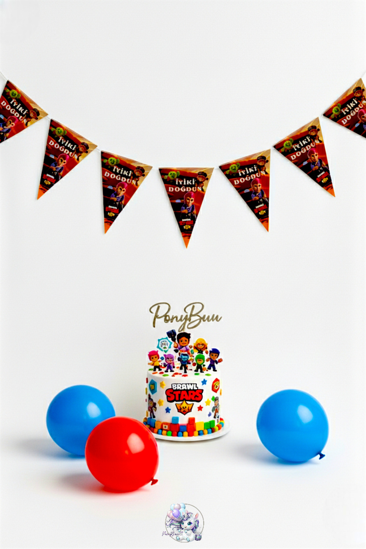 PonyBuu Brawl Stars Temalı Doğum Günü ve Parti Flaması