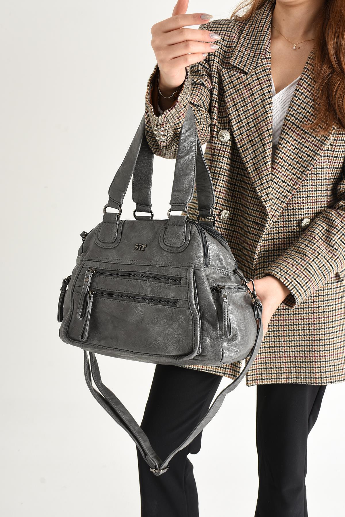 Meryem Çanta Yıkanmış Deri Çok Bölmeli Çapraz ve Omuz Kadın