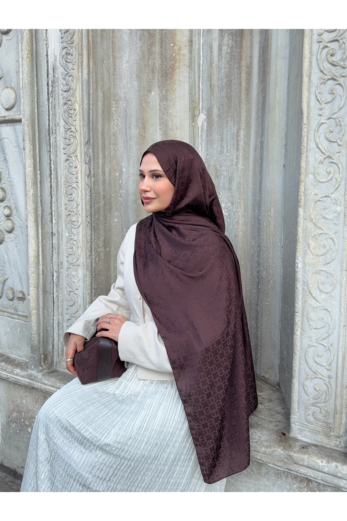 Mira İpek  Halka Desen Pamuklu Ayrobin Jakar Şal - Görsel 7