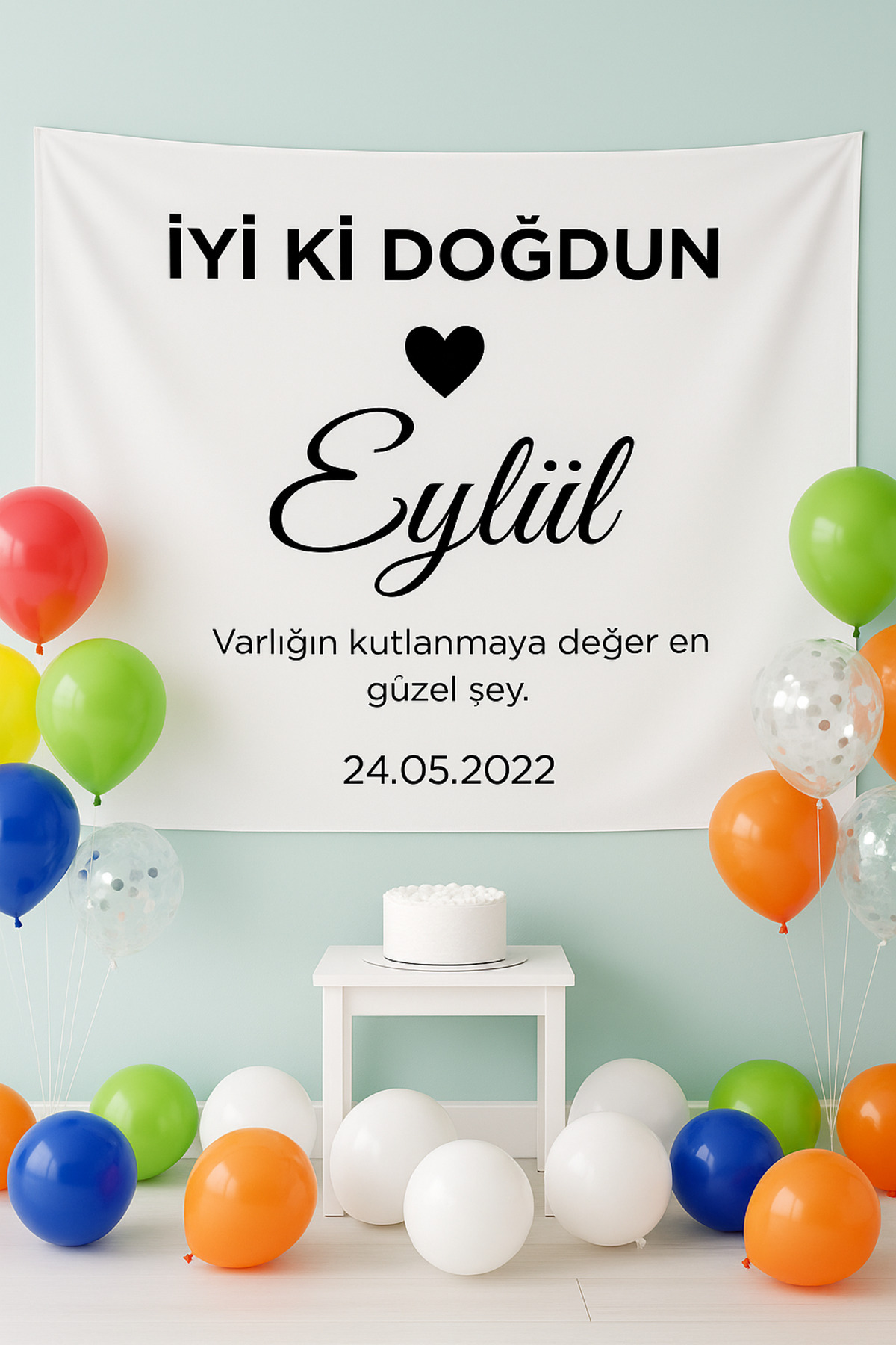LUNA DİZAYN Kişiye Özel 75x100 Doğum Günü Happy Birthday Duvar Örtüsü Duvar Halısı Birinci Kalite Kumaş
