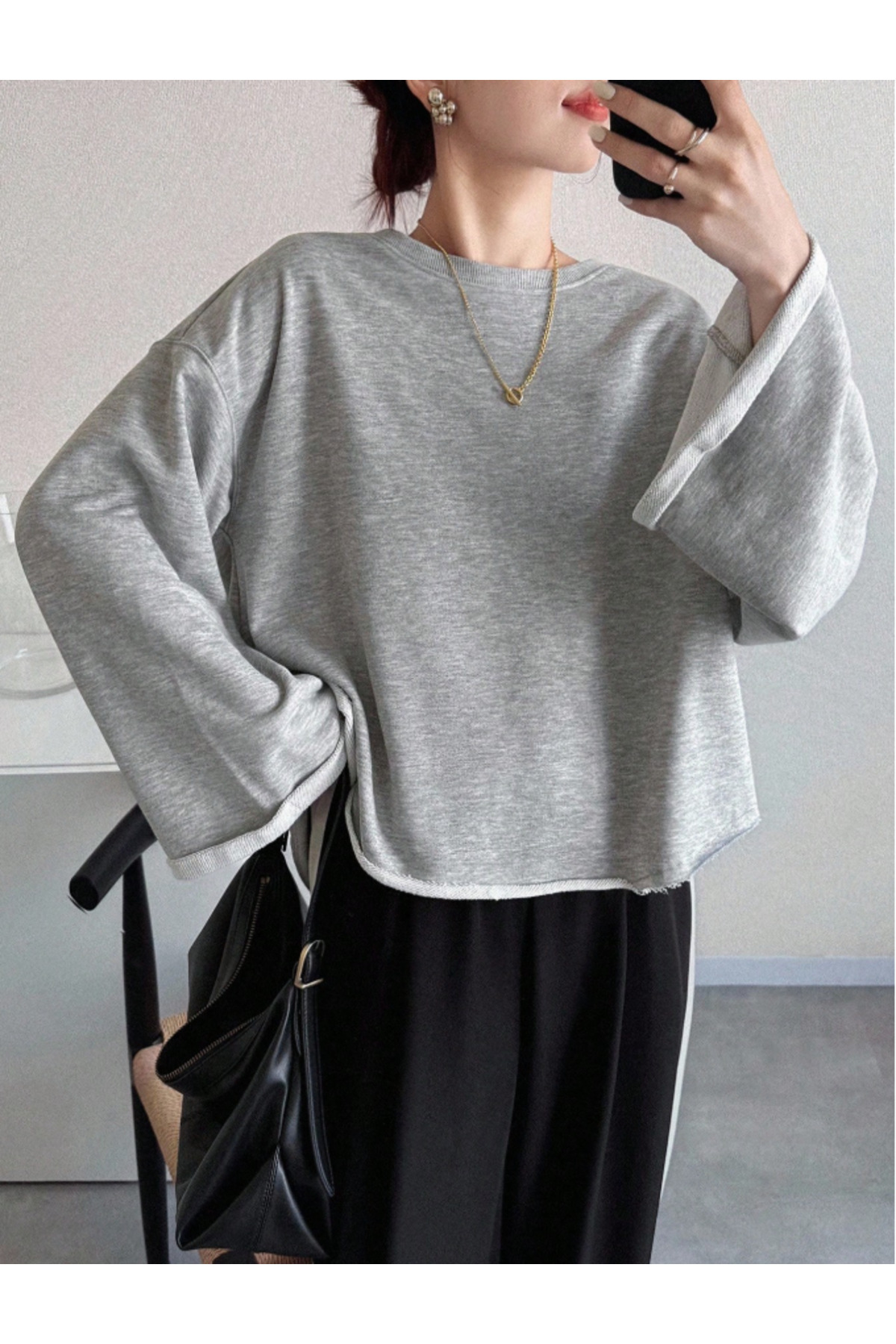 Tarz Cool  Oversize Kesim Bisiklet Yaka Uzun Kollu Sweatshirt - Görsel 2