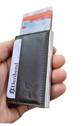Deribond Otomatik Mekanizmalı Erkek Hakiki Deri Kartlık Cüzdan Slim Alüminyum...