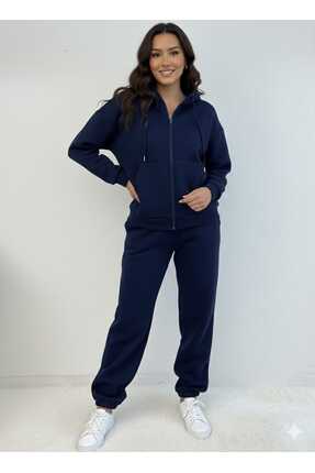 QAST GİYİM SANATI Kadın Eşofman Takımı Kışlık Oversize Lacivert