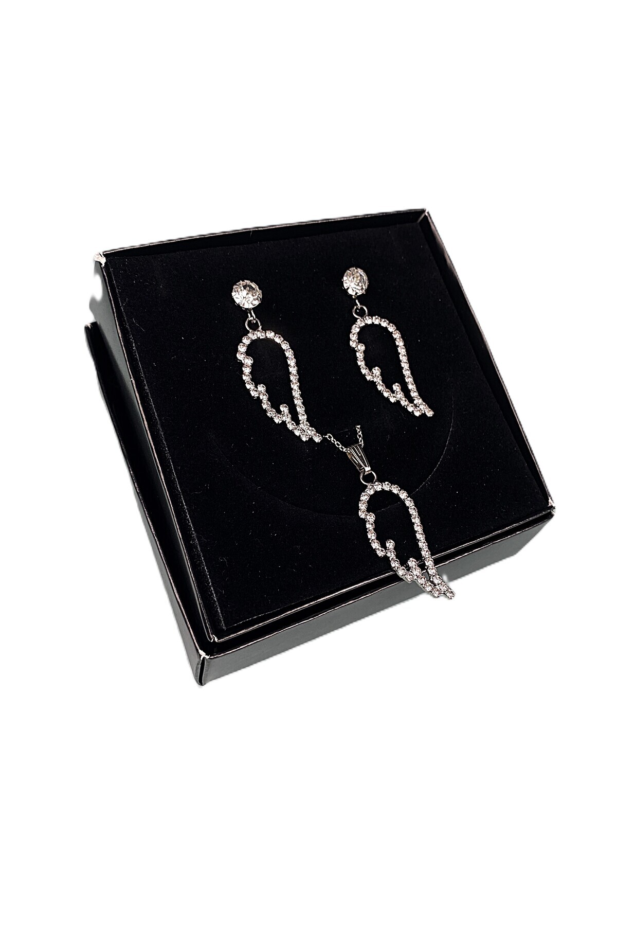 Furtek Aksesuar Kadın Bijuteri Melek Kanadı Taşlı Takı Seti Minimal İnce ZincirLi Gümüş Kaplama Hediyelik