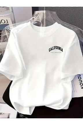 Oceanwear California Minimal Şehir İsmi Baskılı Bisiklet Yaka Düz Beyaz Kısa ...