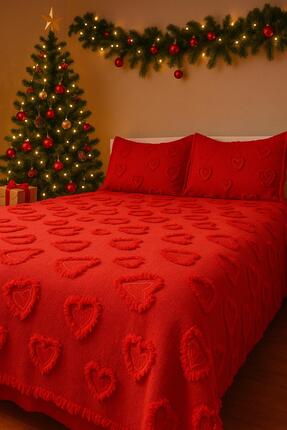 diabella Sevgililer Günü Özel Desen Kalpli 3 Parça Çift Kişilik Yatak Örtüsü