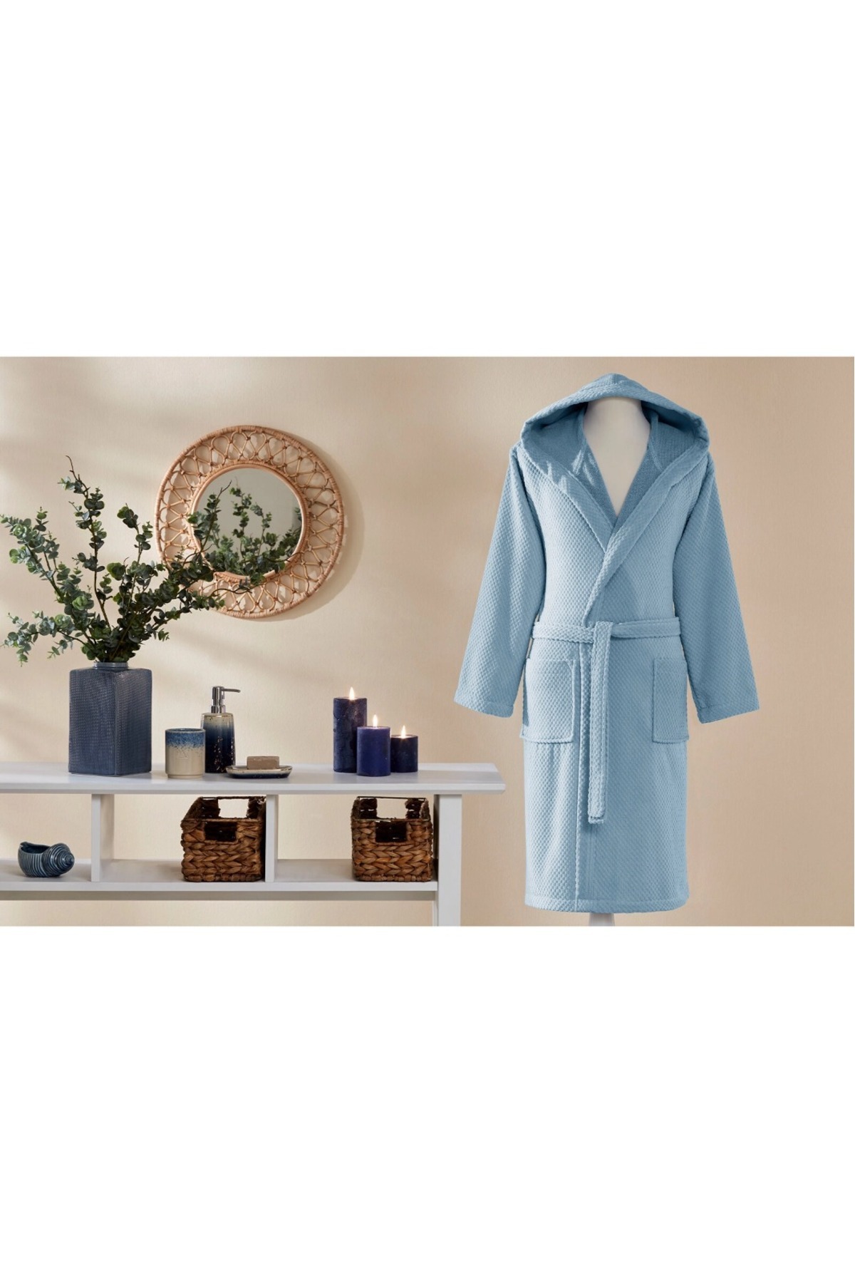 Özdilek Ekoseli Kapüşonlu Çocuk Bornozu Bright 9-10 Yaş Mavi fotoğrafı 2 (önizleme)