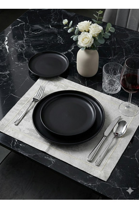 bgom Gümüş Gri Dokulu Amerikan Servis 35x45 cm Modern Masa Sunum Örtüsü (Tekl...