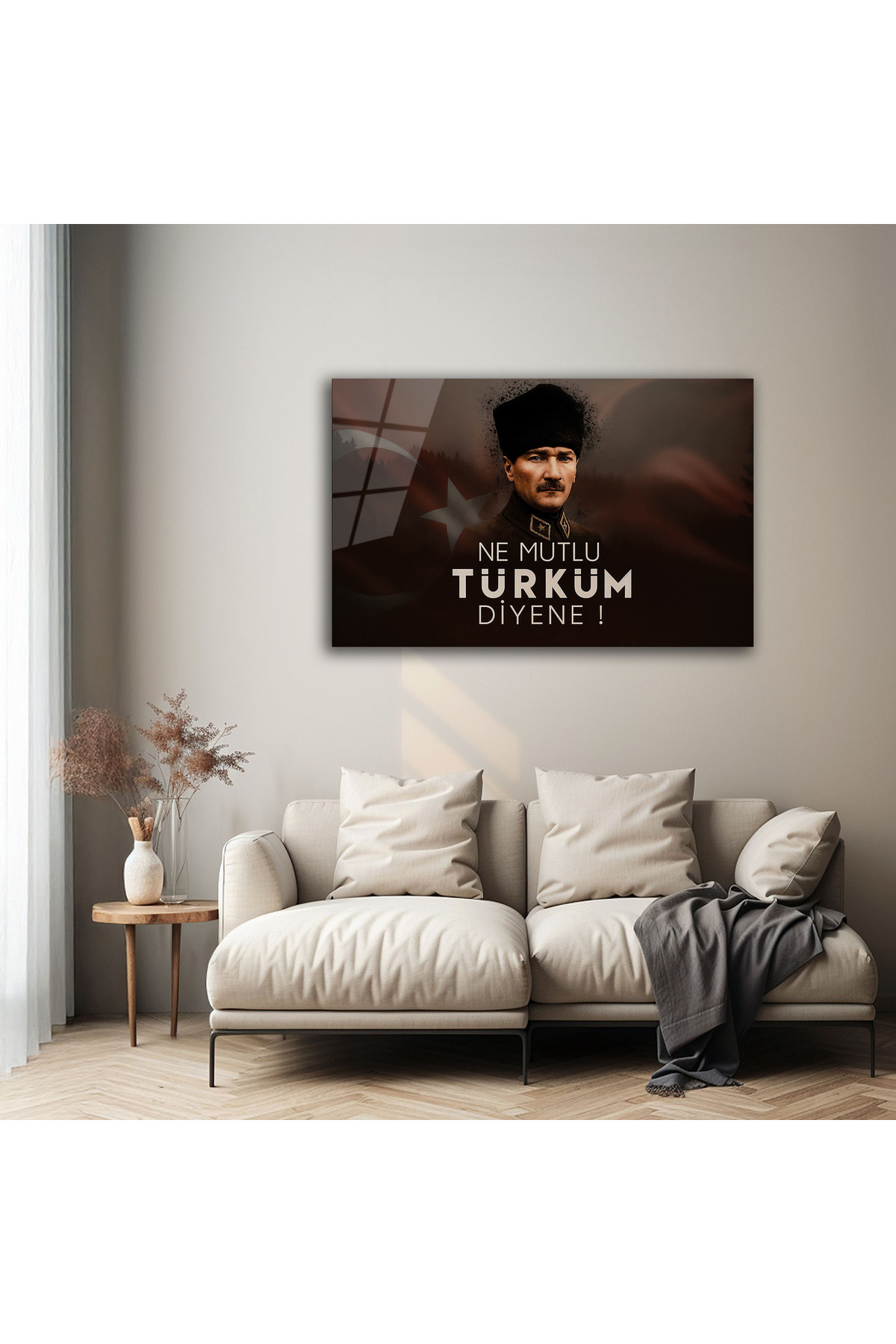 B&G DESIGN Atatürk Dekoratif Cam Tablo Ne Mutlu Türküm Diyene Yazılı ...