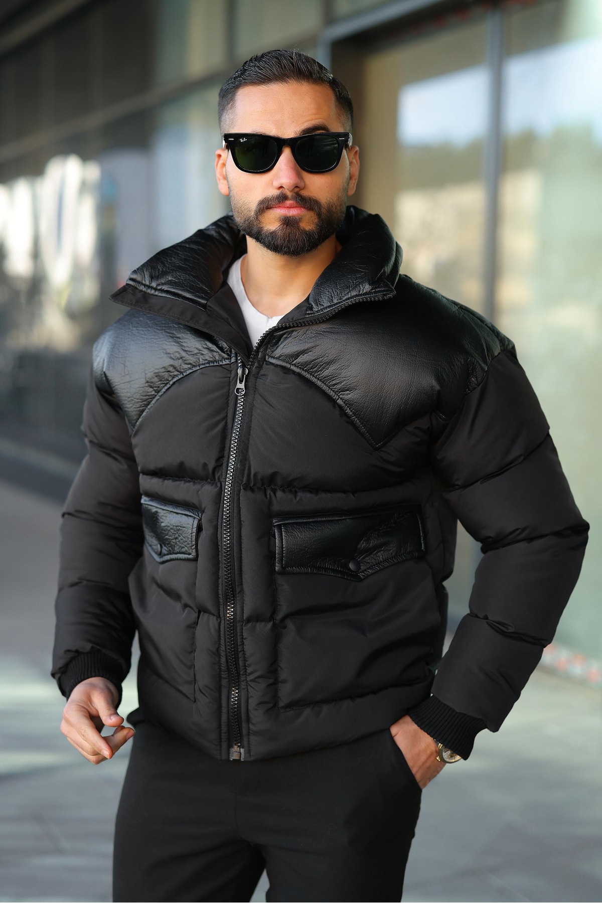 ERKEK TASARIM KIŞLIK ŞİŞME MONT — مشکی 8055 — تصویر 3 از 4