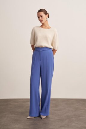 BİRELİN Yüksek Bel Krep Düz Paça Mavi Pantolon