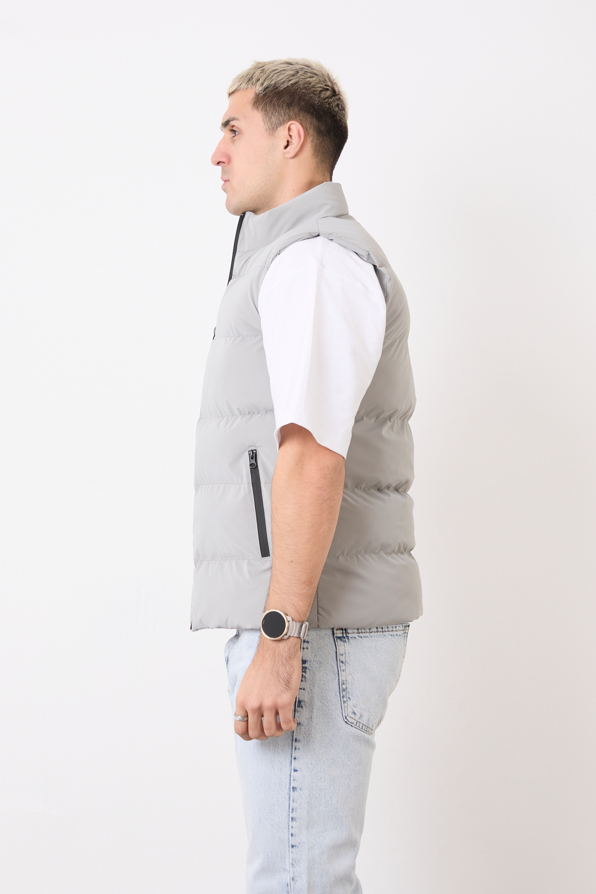 blayn jeans Erkek Krem Şişme Yelek, Hafif, Dik Yaka, Günlük Kullanım görsel 3