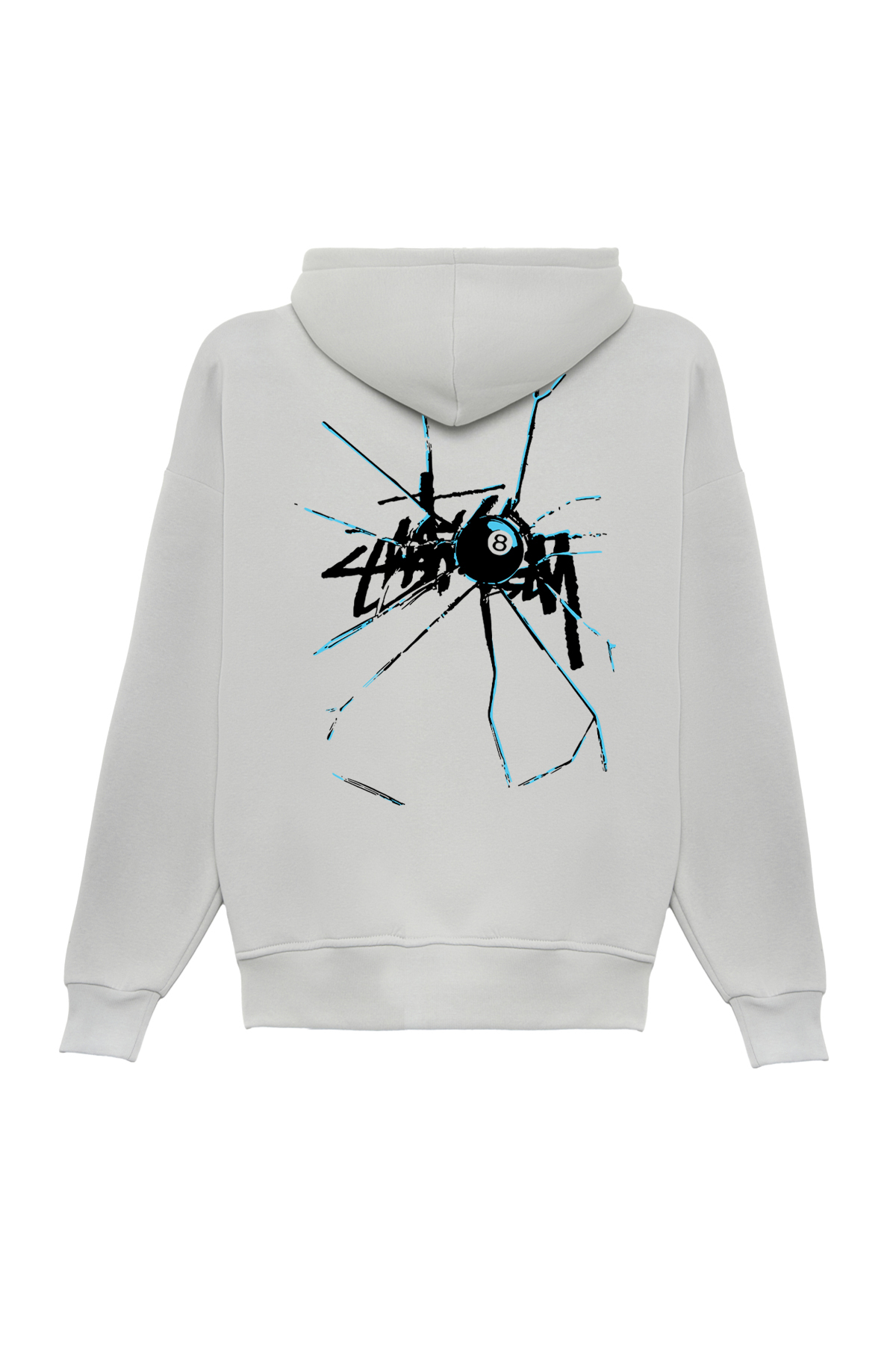 Unisex Kırık Cam Baskılı Oversize Bol Kesim Pamuklu 3 İplik Şardonlu Gri Kapüşonlu Sweatshirt