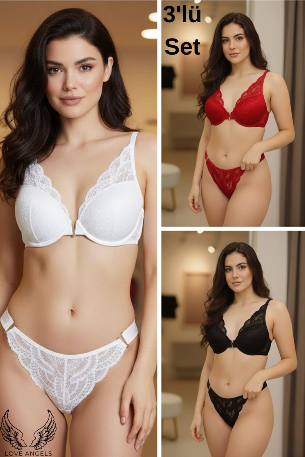 V Detailed Filled Underwear Set with Underwire